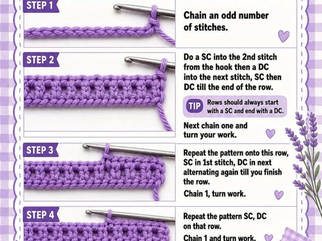 Crochet griddle stitch instructional guide — illustrated for this guide