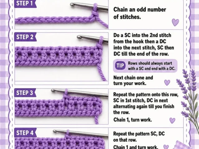 Crochet griddle stitch instructional guide — illustrated for this guide