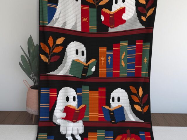 ghost bookshelf crochet blanket pattern