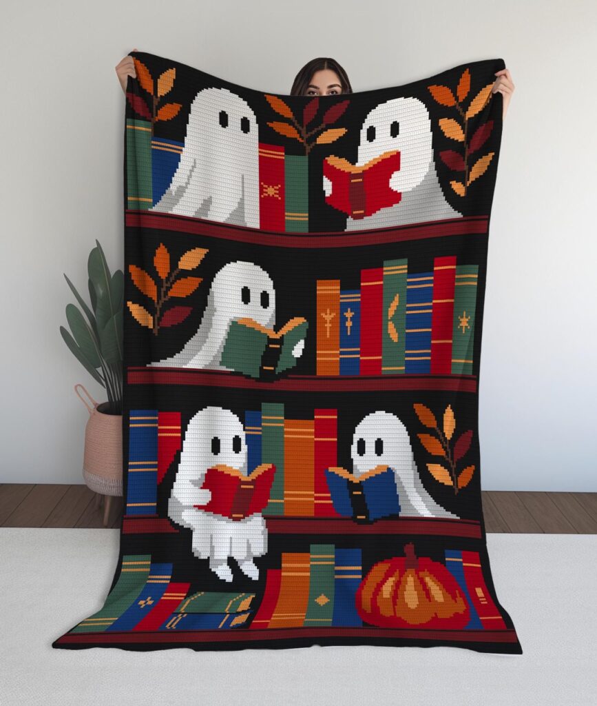 ghost bookshelf crochet blanket pattern