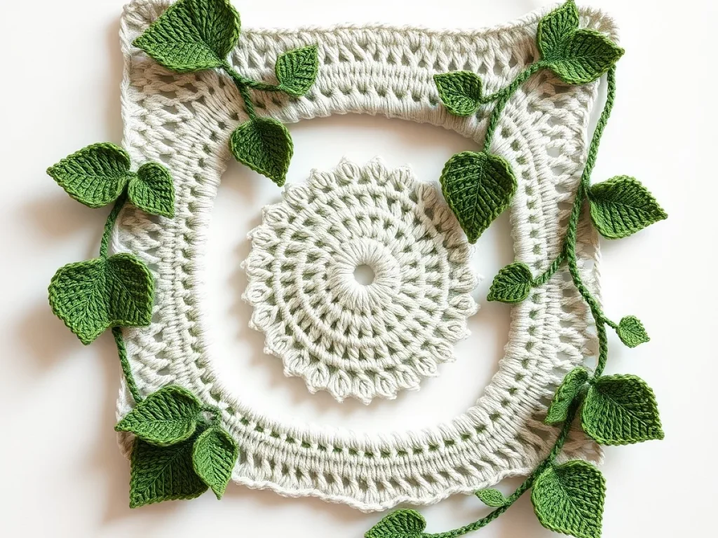Image showing 3D Crochet Leaves & Vines Wall Hanging
