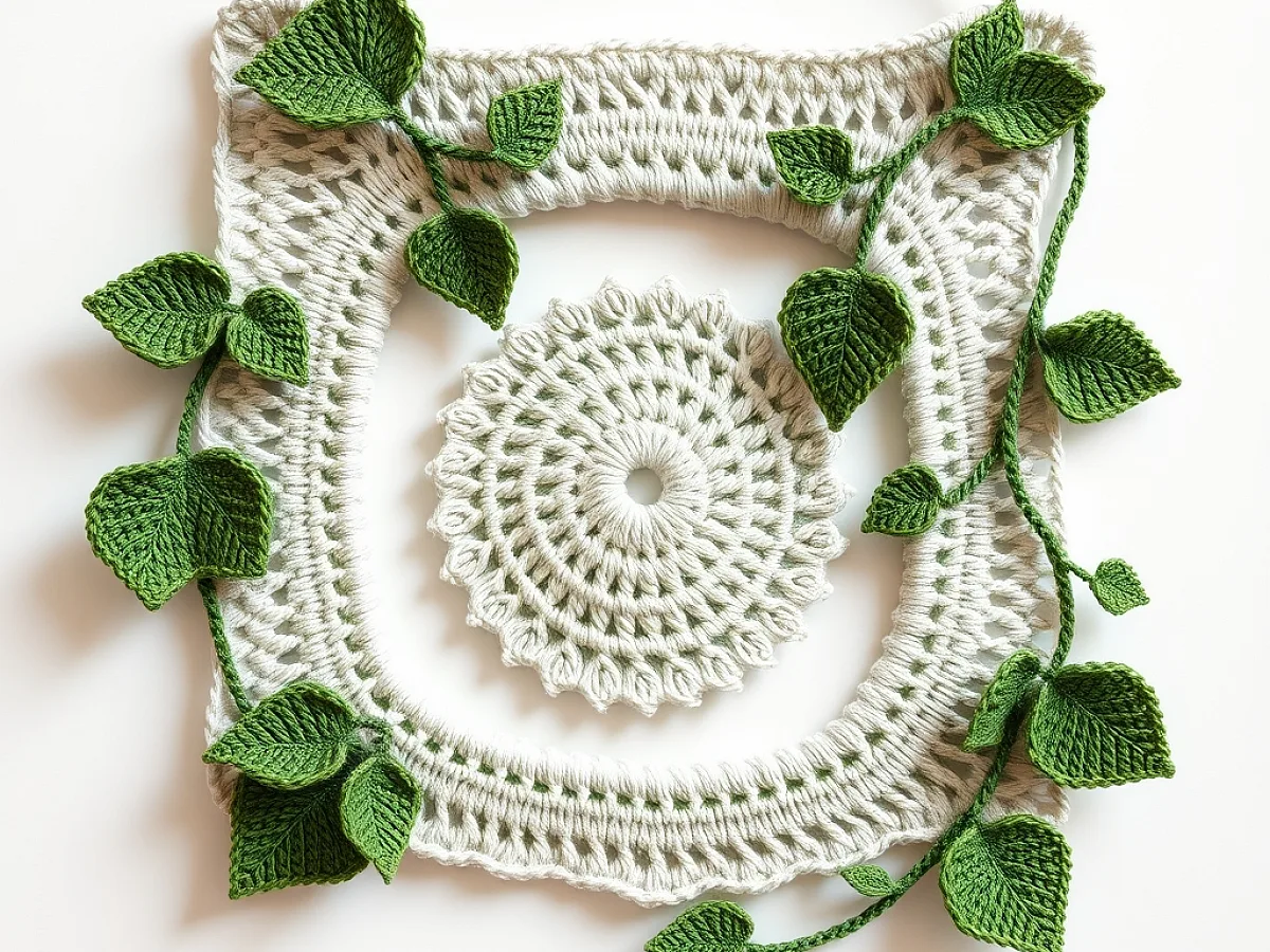 Image showing 3D Crochet Leaves & Vines Wall Hanging