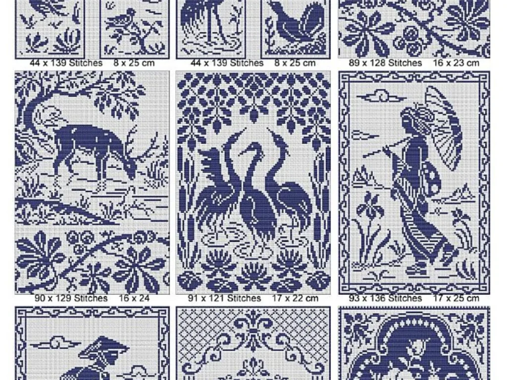Image showing blue filet crochet pattern charts collection