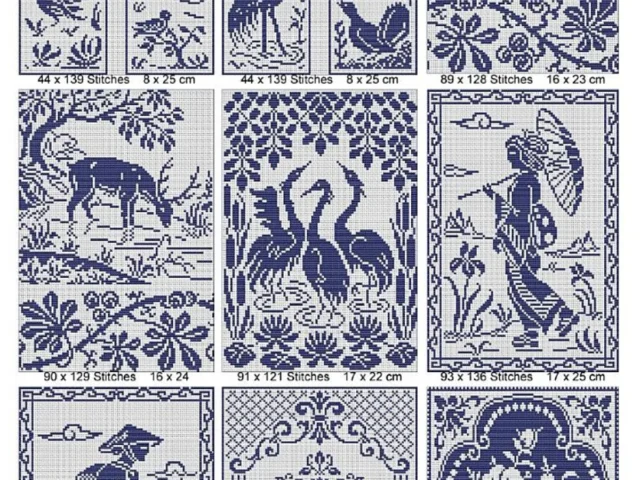 Image showing blue filet crochet pattern charts collection