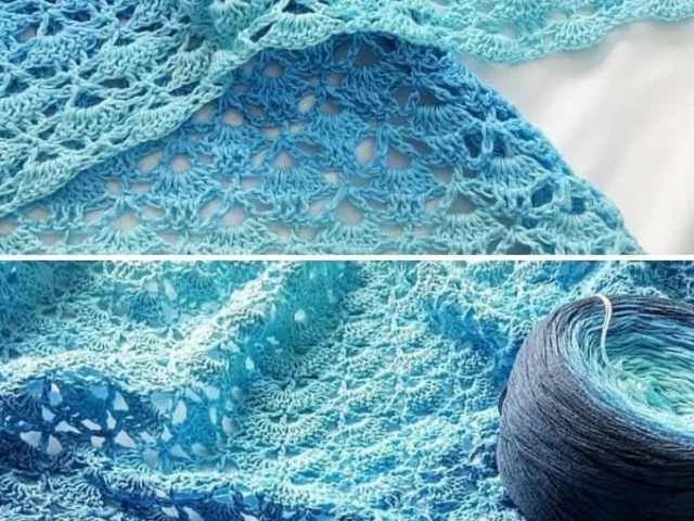 Image showing blue gradient crochet shawl