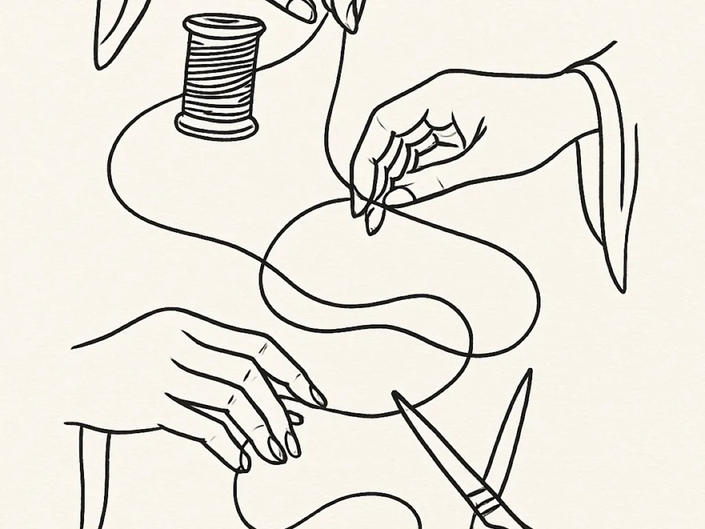 Image showing yarn threading technique with scissors illustration