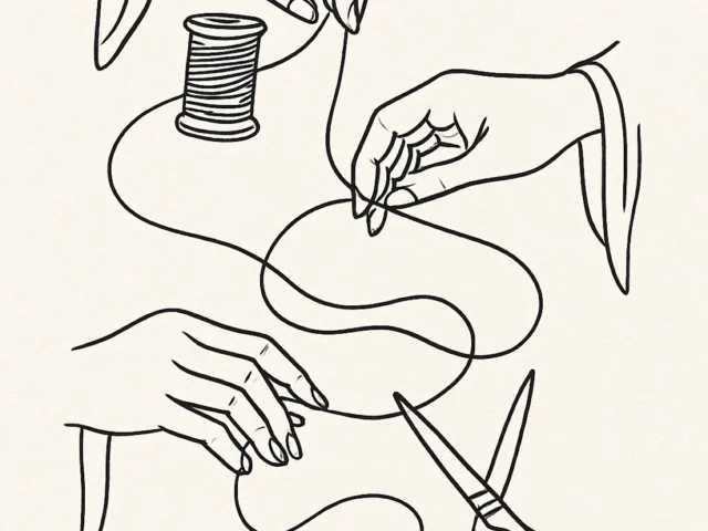 Image showing yarn threading technique with scissors illustration